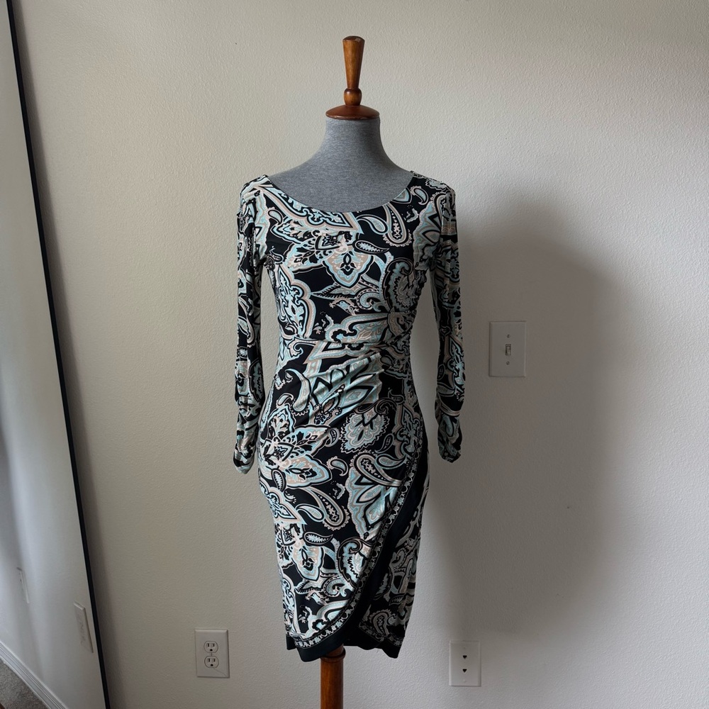 INC International Concepts Black and Cream Paisley Midi Dress